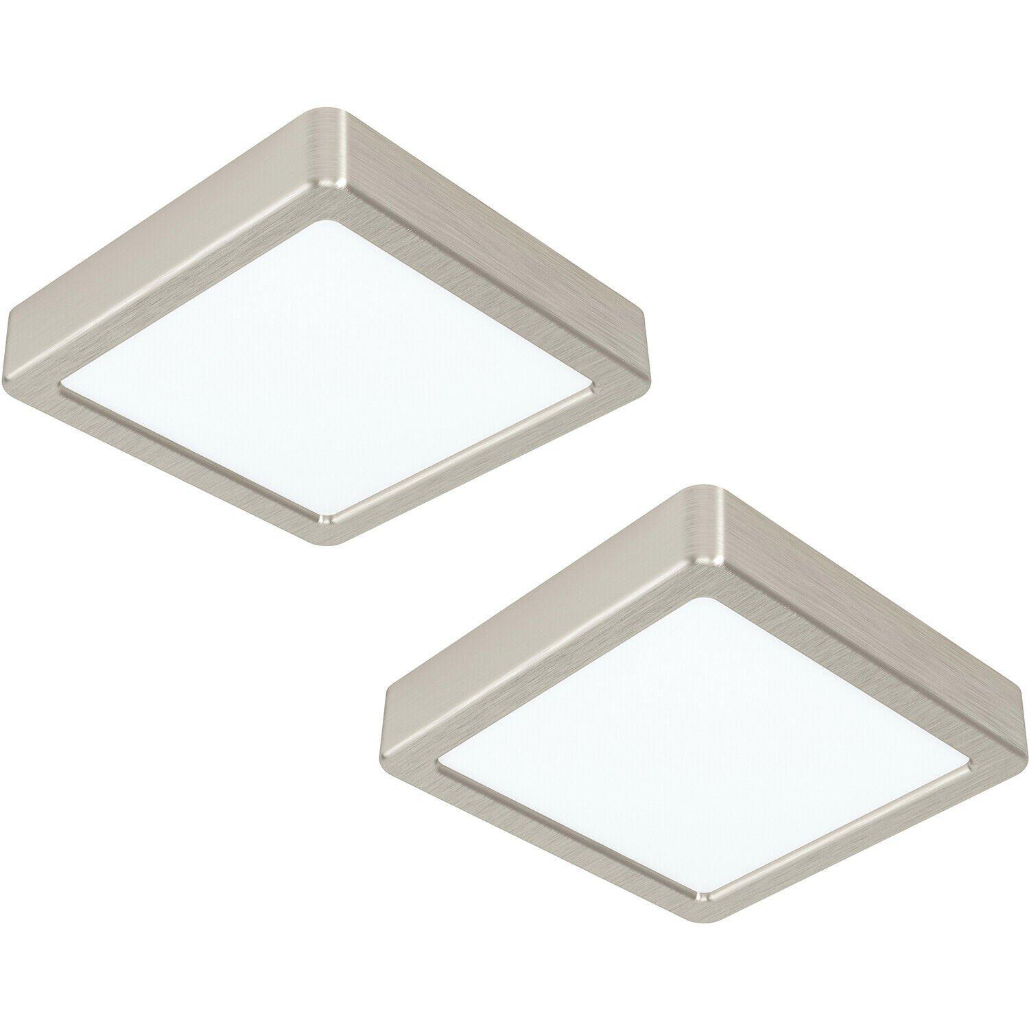 2 PACK Ceiling Light Satin Nickel 160mm Sqaure Surface Mounted 10.5W LED 3000K