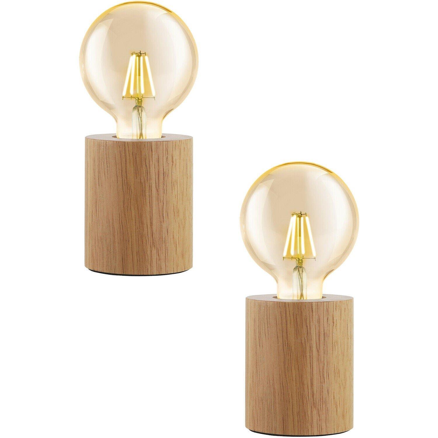2 PACK Table Desk Lamp Simple Compact 1x Round Brown Wood Holder E27 28W