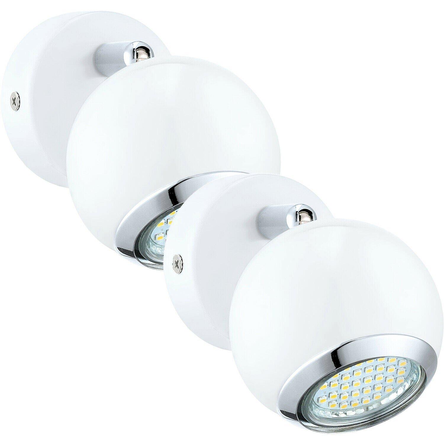 2 PACK Wall Spot Light Round ous Colour White Chrome Shade GU10 1x3W Included