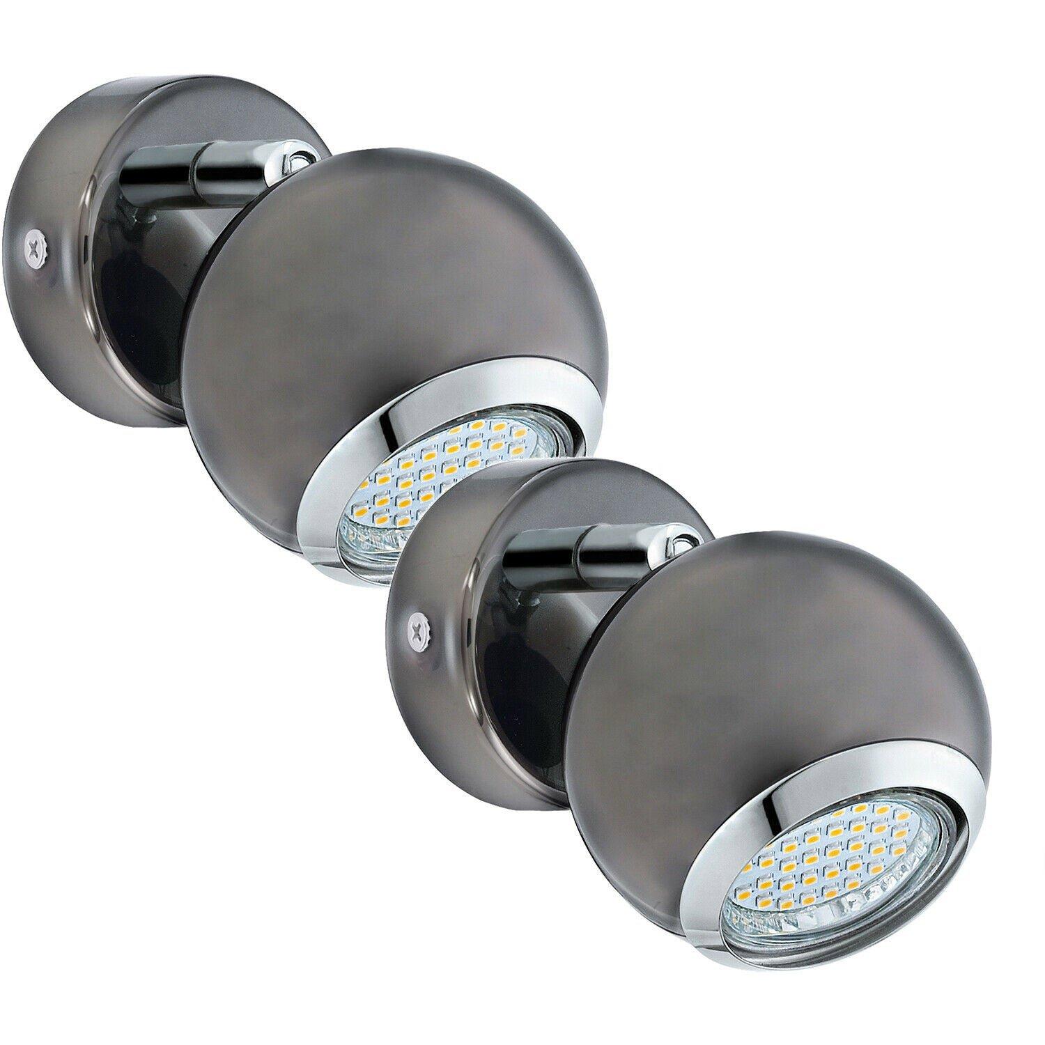 2 PACK Wall Spot Light Round Colour Nickel Chrome Shade GU10 1x3W Included