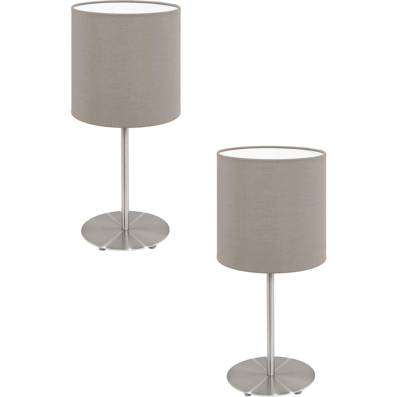 2 PACK Table Desk Lamp Colour Satin Nickel Steel Shade Taupe Fabric E14 1x40W