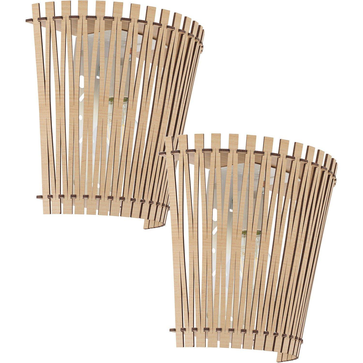 2 PACK Wall Light Colour White Shade Maple Wood Fencing Surround Bulb E27 1x60W