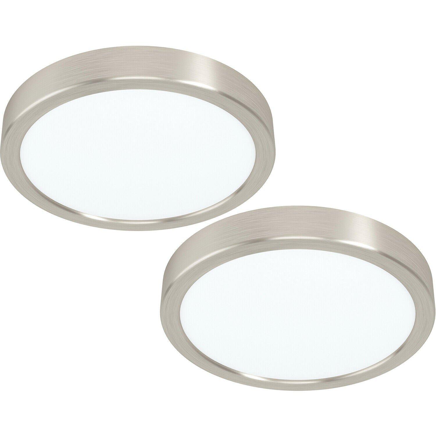 2 PACK Wall / Ceiling Light Satin Nickel 210mm Round Surface 16.5W LED 3000K