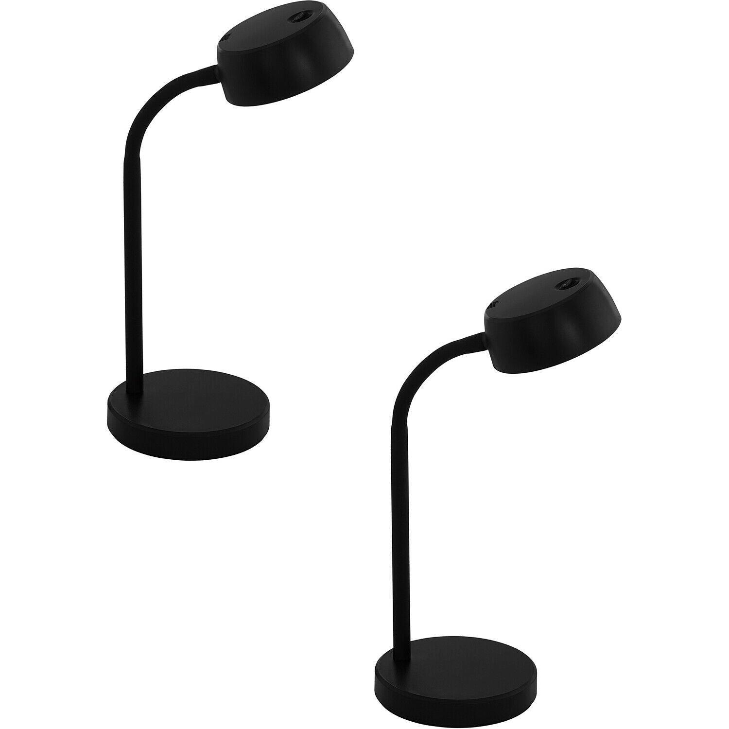2 PACK Table Desk Lamp Colour Plain Black Rocker Switch Bulb LED 4.5W Included