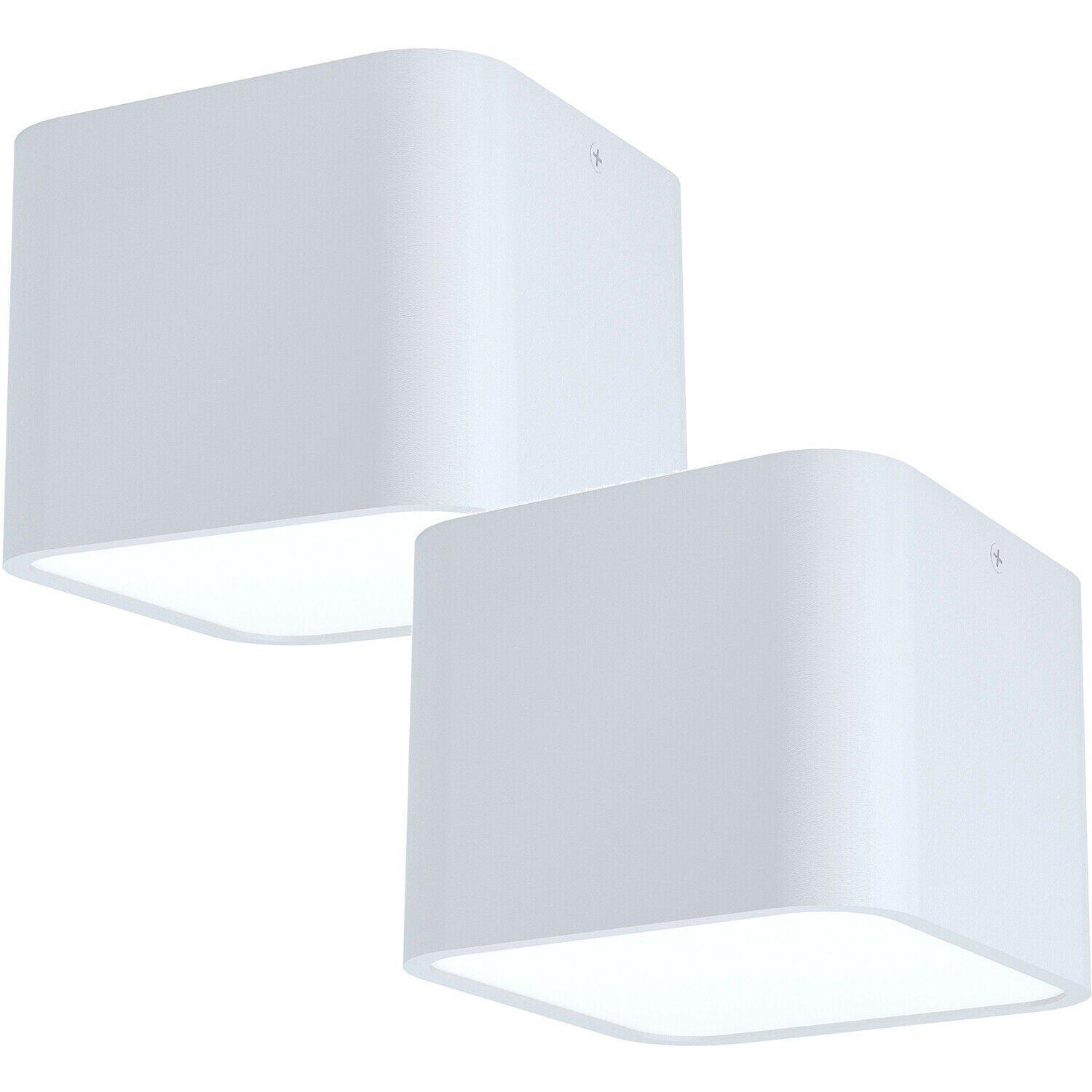 2 PACK Wall / Ceiling Light White Aluminium Square Downlight 1x 28W E27
