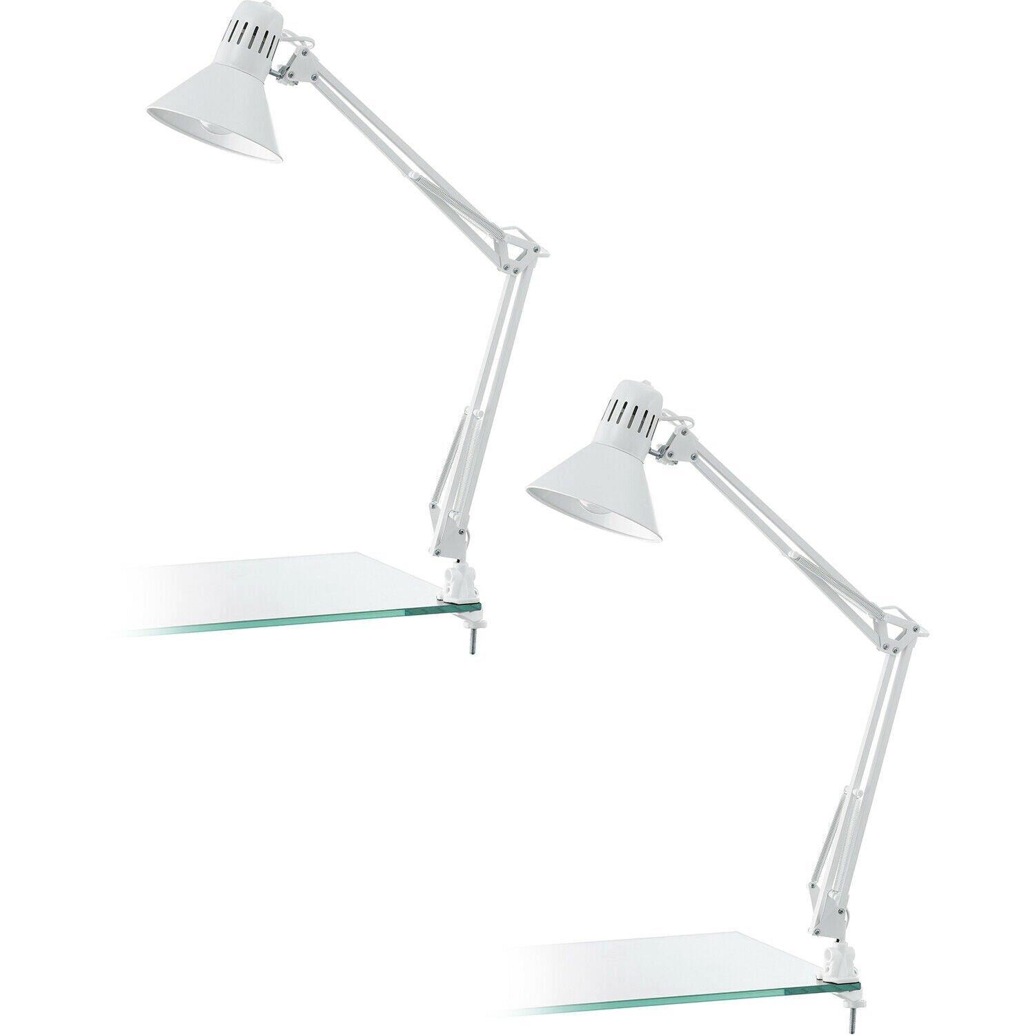 2 PACK Table Desk Lamp Colour Shiny White Moveable In Line Switch E27 1x40W
