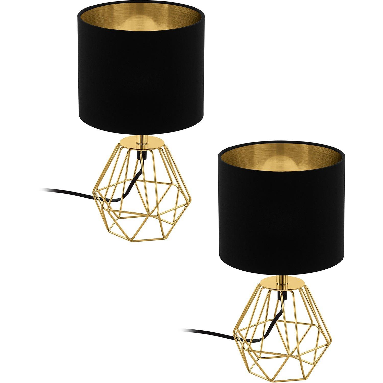 2 PACK Table Lamp Colour Brass Steel Base Shade Black Gold Fabric E14 1x60W