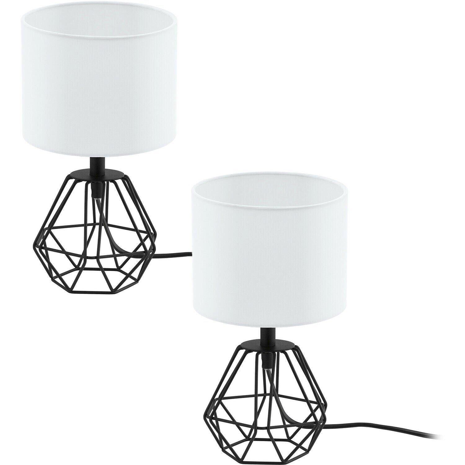 2 PACK Table Lamp Colour Black Base Shade White Fabric In Line Switch E14 1x60W