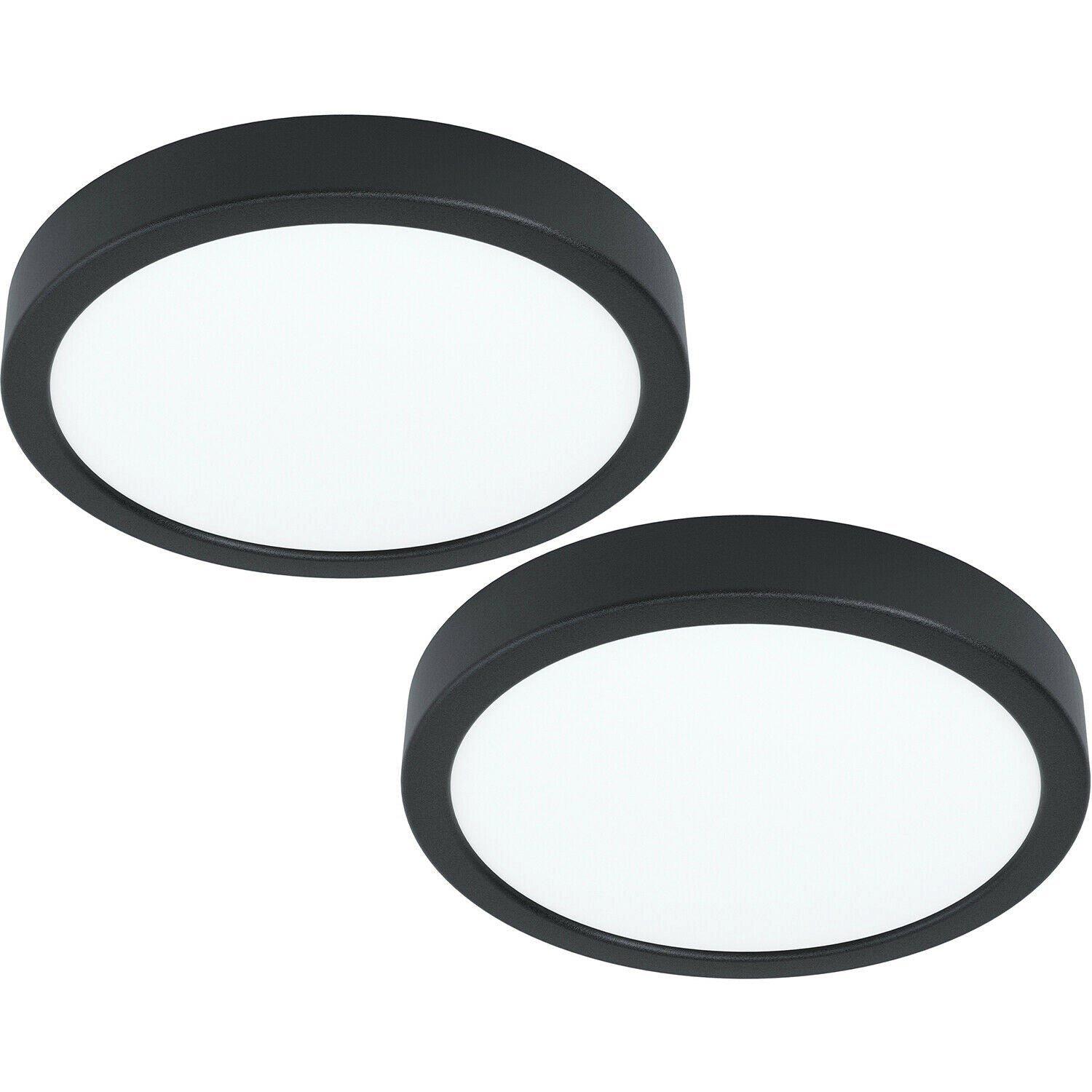 2 PACK Wall / Ceiling Light Black 210mm Round Surface Mounted 16.5W LED 3000K
