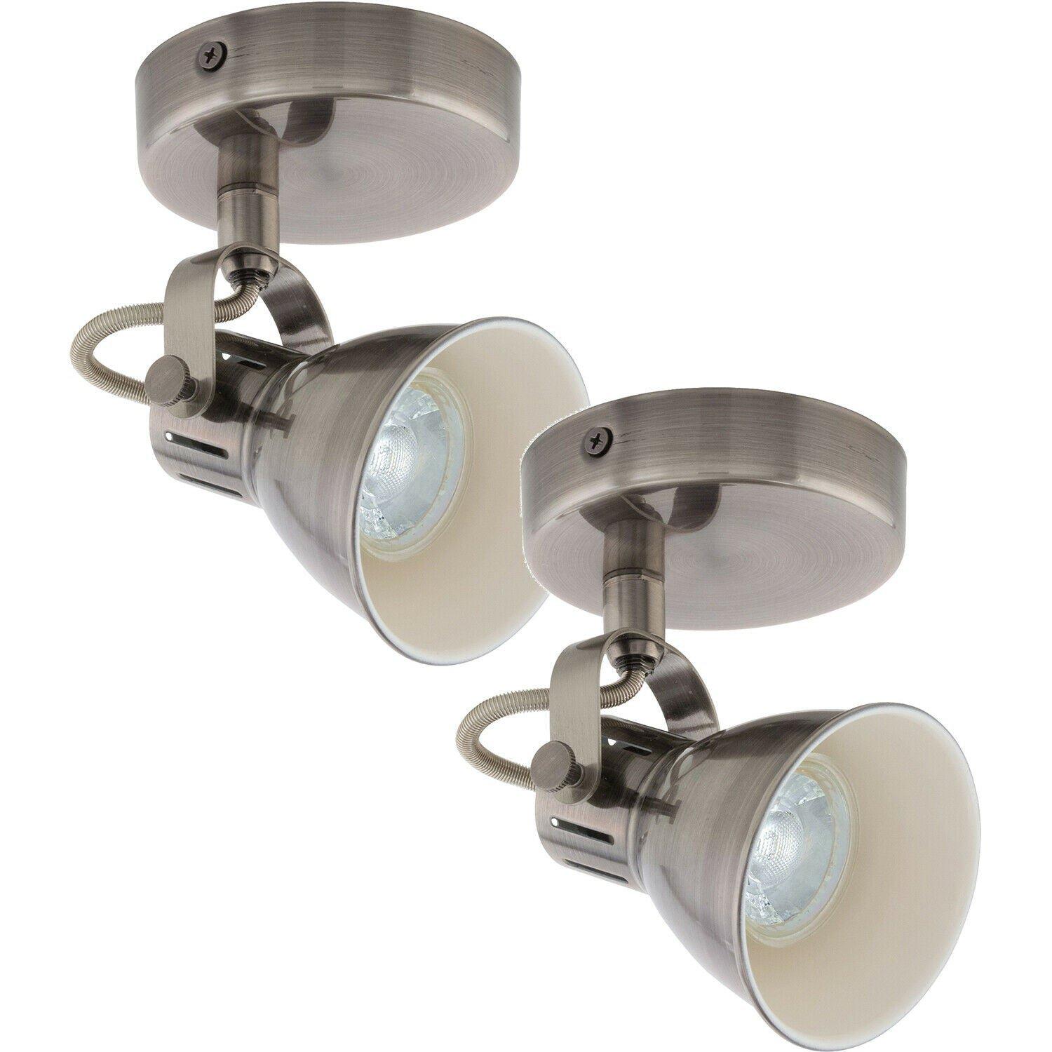 2 PACK Wall 1 Spot Light Colour Nickel Antique Creme Shade GU10 3.3W Included