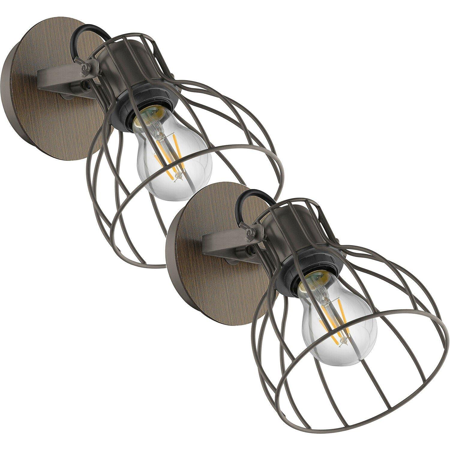 2 PACK Wall Light Colour Brown & Silver Silver Steel Open Cage Shade E27 1x40W