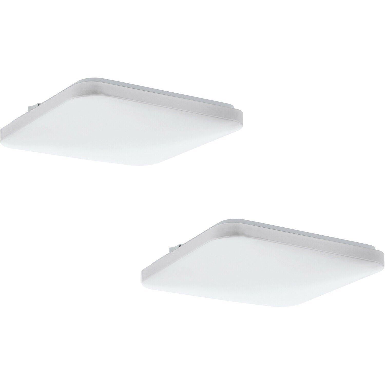 2 PACK Wall Flush Ceiling Light Colour White Shade Square White Plastic LED