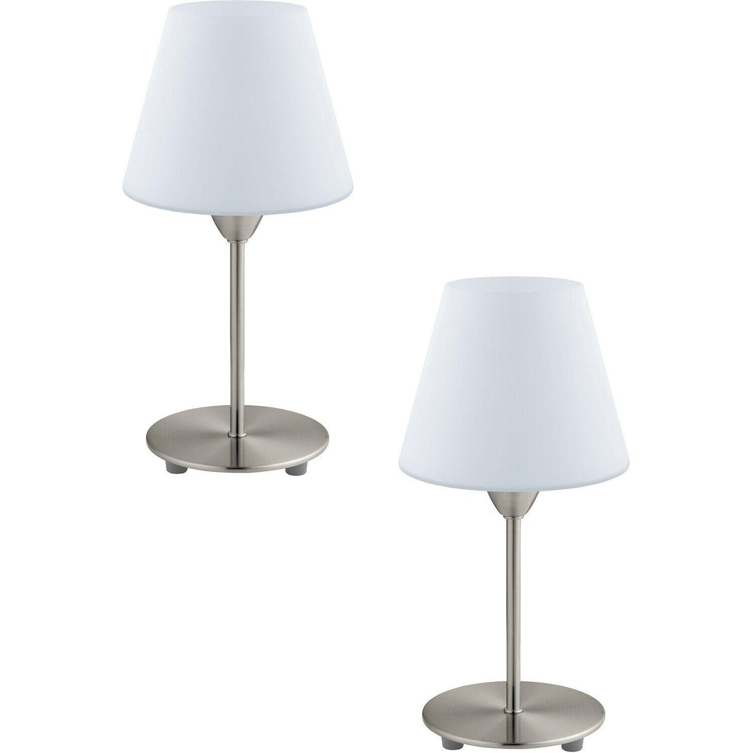2 PACK Table Lamp Colour Satin Nickel Base Shade White Glass Opal Matt E14 60W