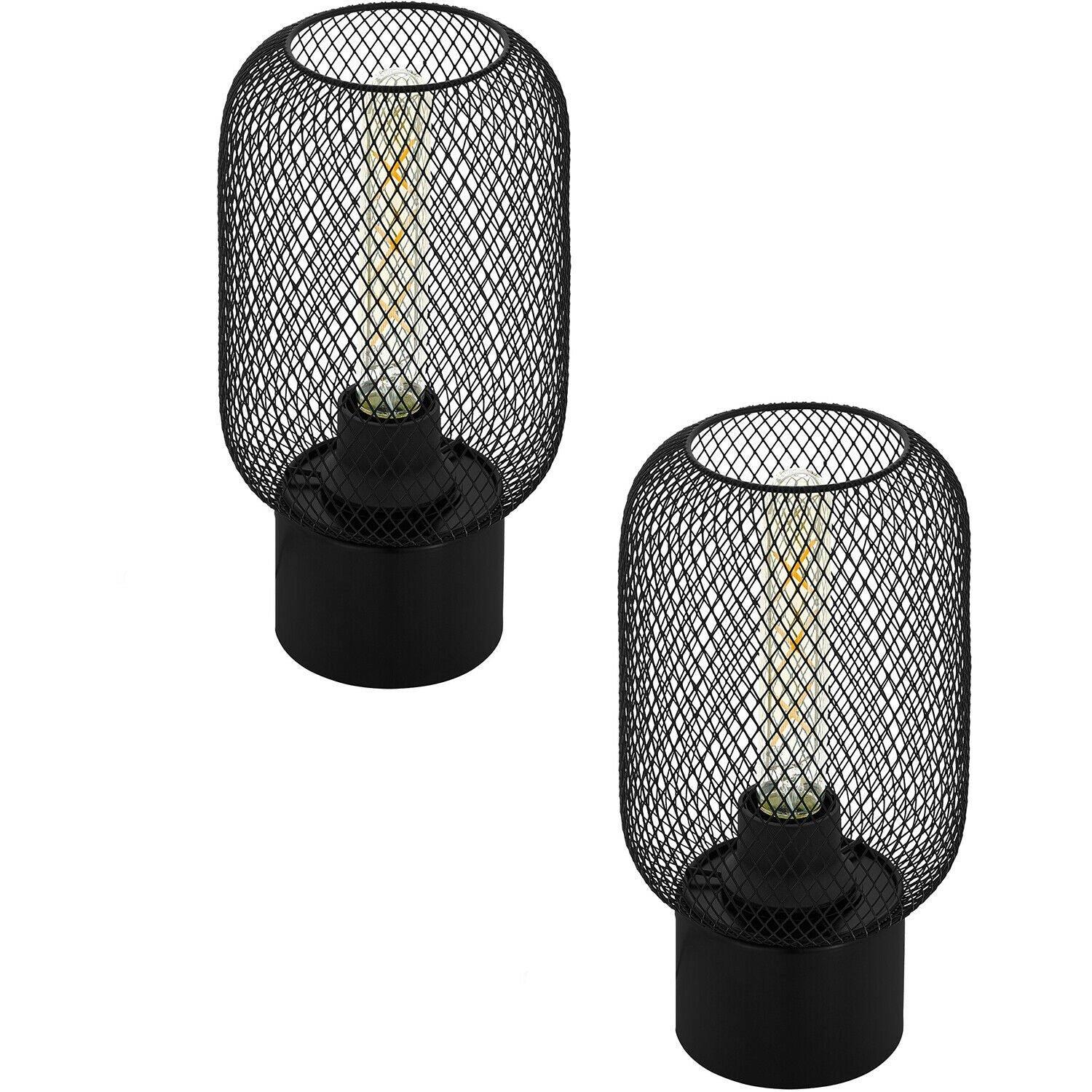 2 PACK Table Lamp Desk Light Black Steel Round Wire Mesh Shade 1x 60W E27