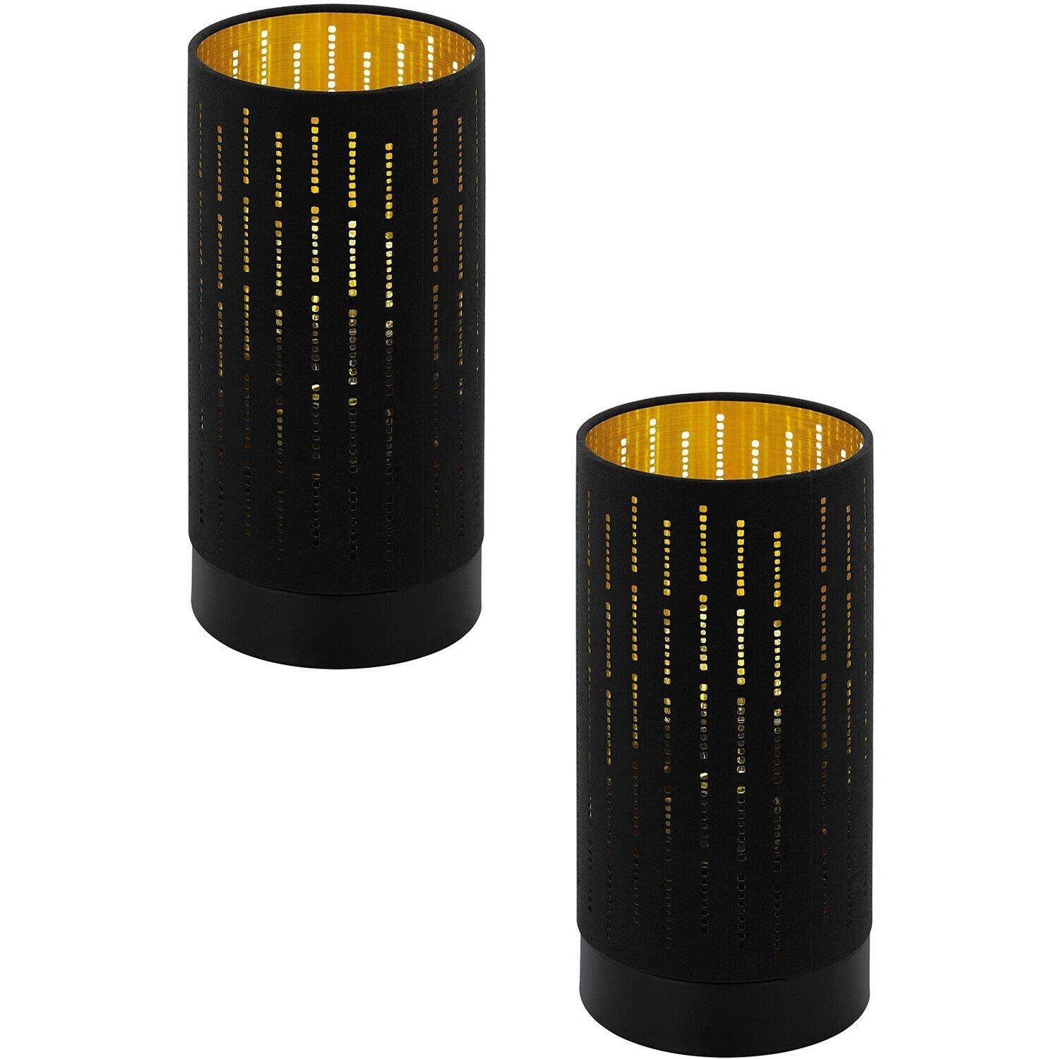 2 PACK Table Lamp Colour Black Shade Black Gold Fabric With Cut Outs E27 1x40W