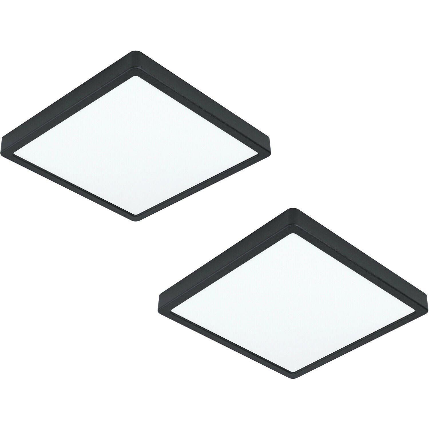 2 PACK Wall / Ceiling Light Black 285mm Square Surface Mounted 20W LED 3000K
