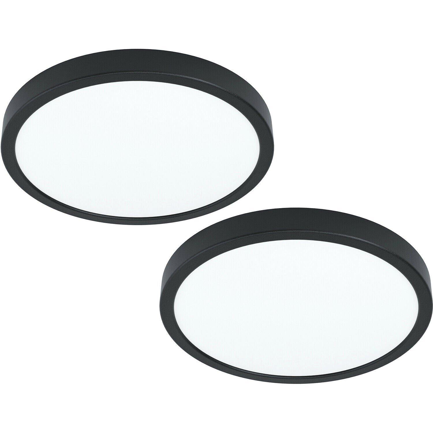 2 PACK Wall / Ceiling Light Black 285mm Round Surface Mounted 20W LED 3000K