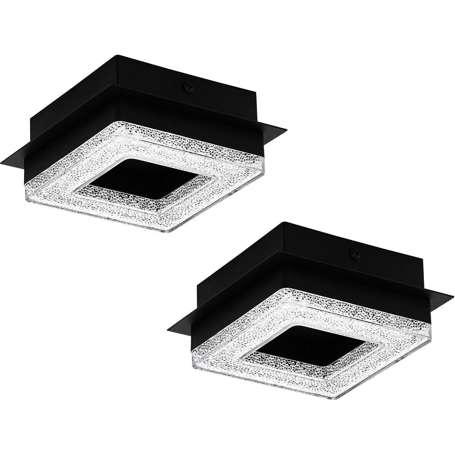 2 PACK Flush Ceiling Light Colour Black Shade Black Clear Plastic Crystal LED 4W