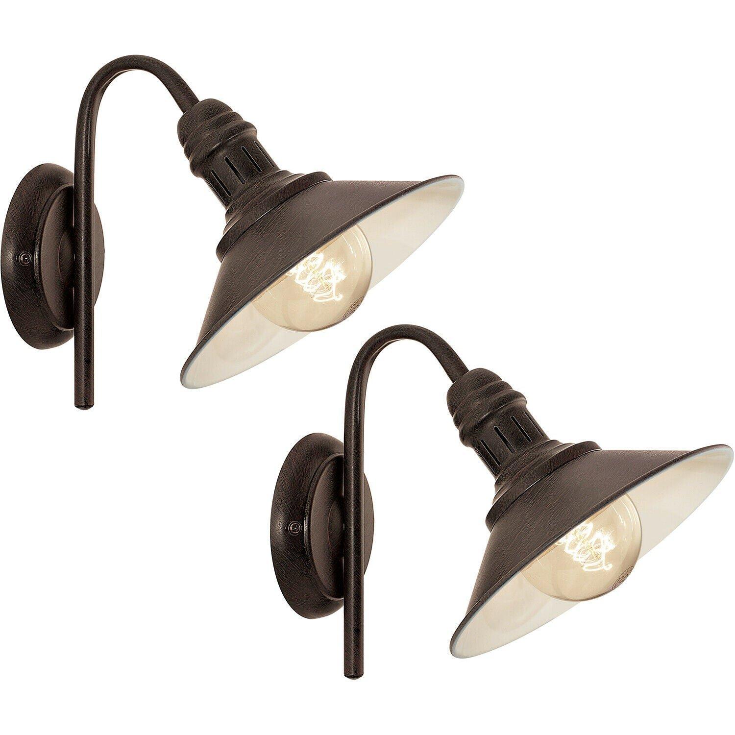 2 PACK LED Wall Light / Sconce Antique Brown & Beige Steel Shade 1x 60W E27