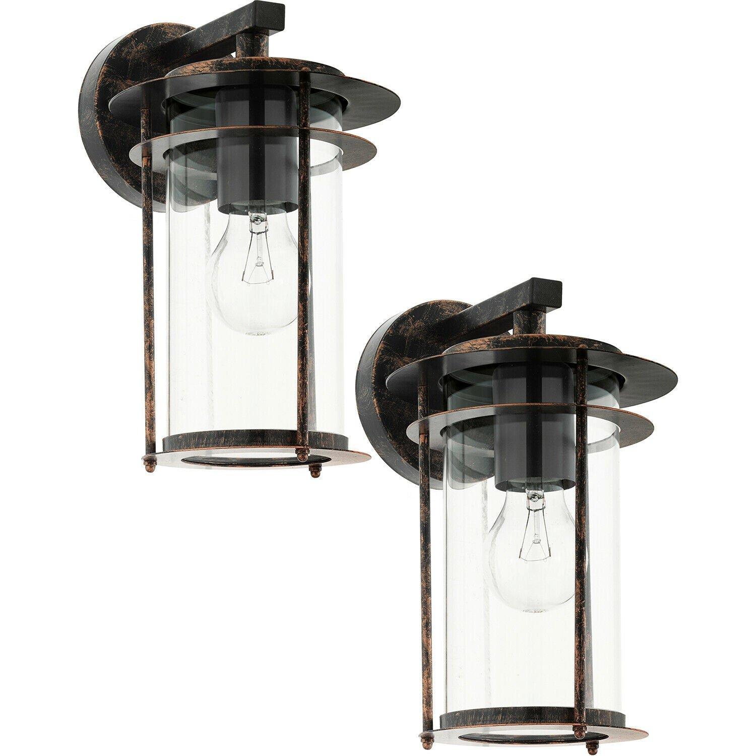 2 PACK IP44 Outdoor Wall Light Antique Copper & Glass Shade Lamp 1x 60W E27
