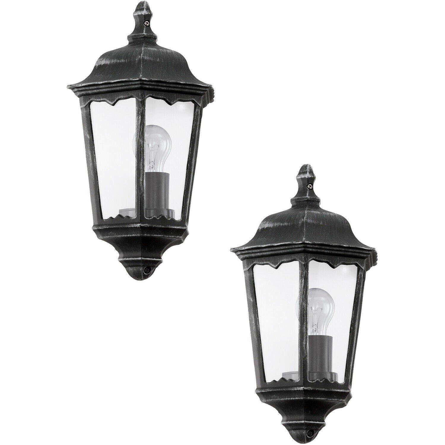2 PACK IP44 Outdoor Wall Light Black & Silver Patina Clear Glass 60W E27
