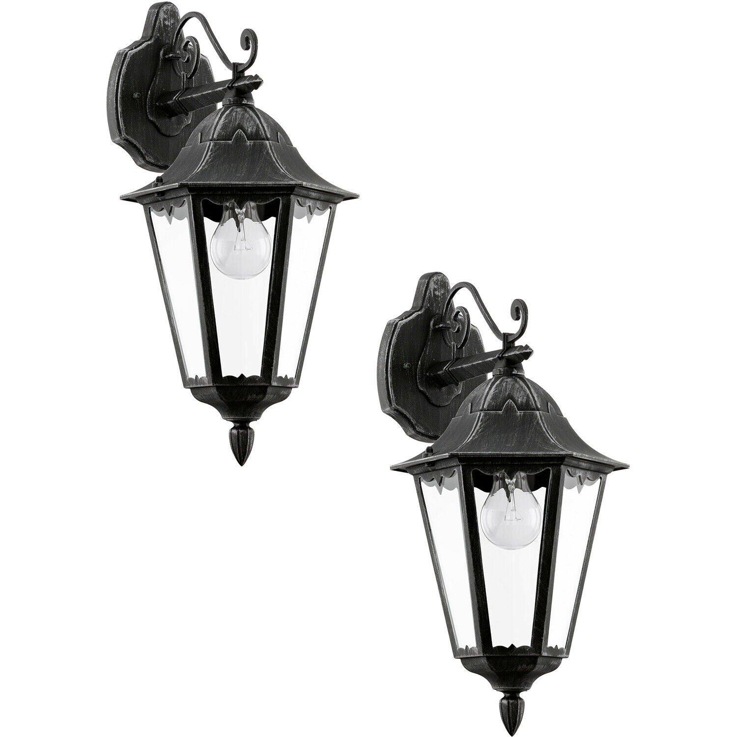 2 PACK IP44 Outdoor Wall Light Black & Silver Patina Lantern 1x 60W E27