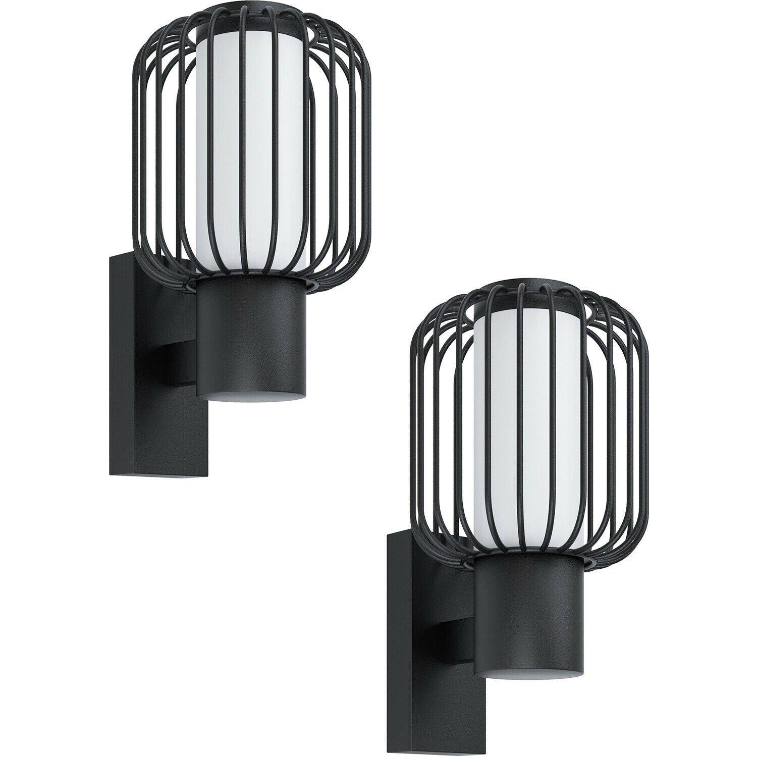 2 PACK IP44 Outdoor Wall Light Black Zinc Steel Cage 1x 28W E27 Porch Lamp