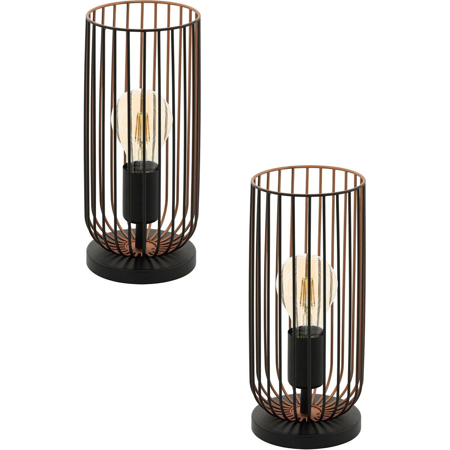 2 PACK Small Table Lamp Desk Light Black & Copper Cage Shade 1x 60W E27