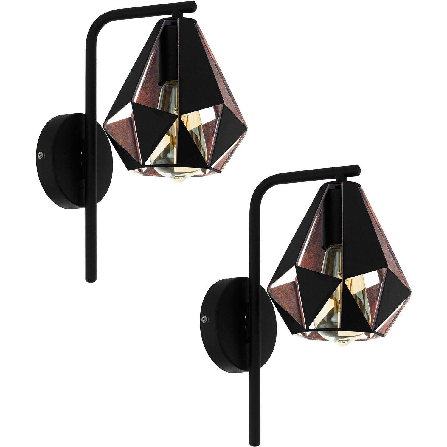 2 PACK LED Wall Light / Sconce Geometric Black & Antique Copper 1x 60W E27
