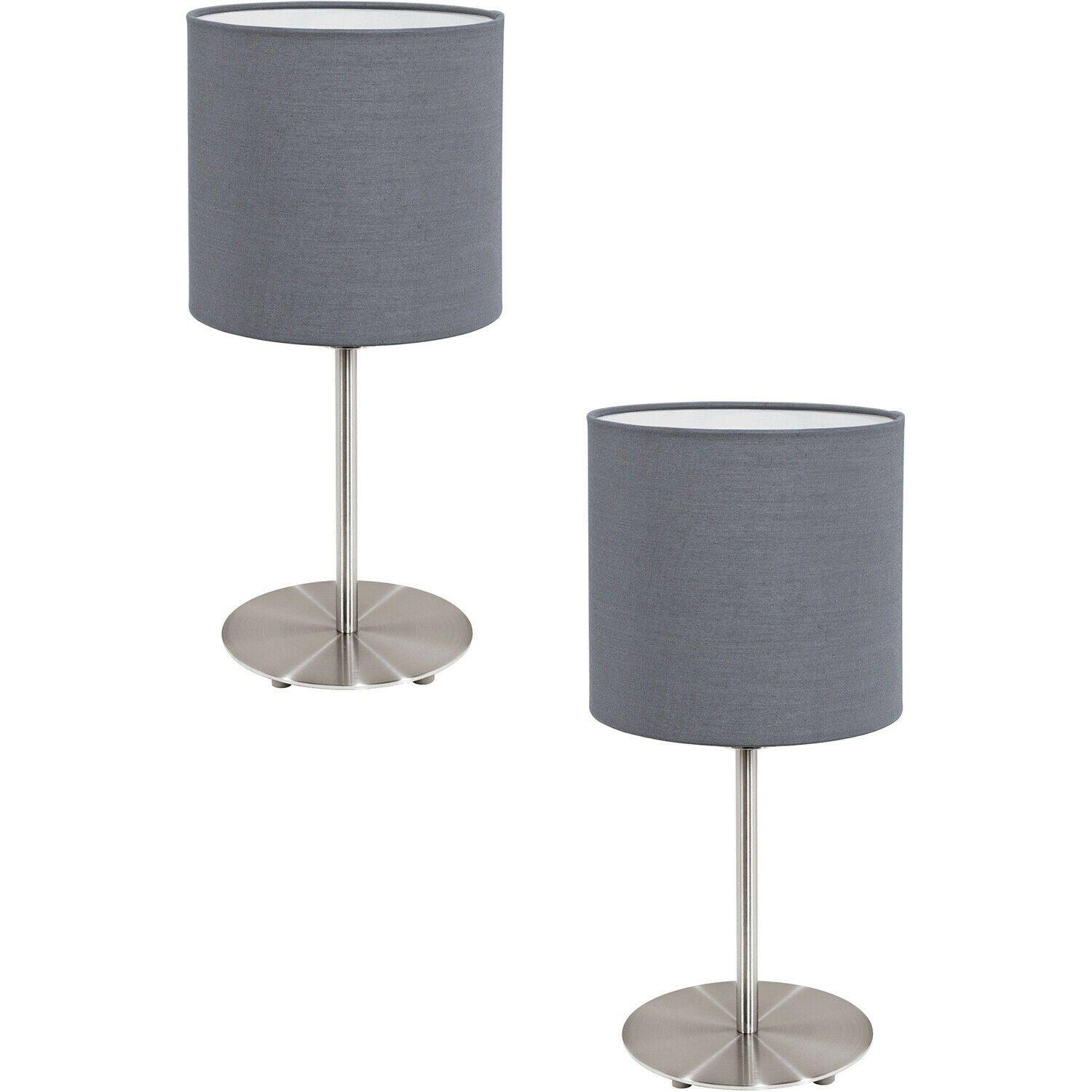 2 PACK Table Desk Lamp Colour Satin Nickel Steel Shade Grey Fabric E27 1x60W