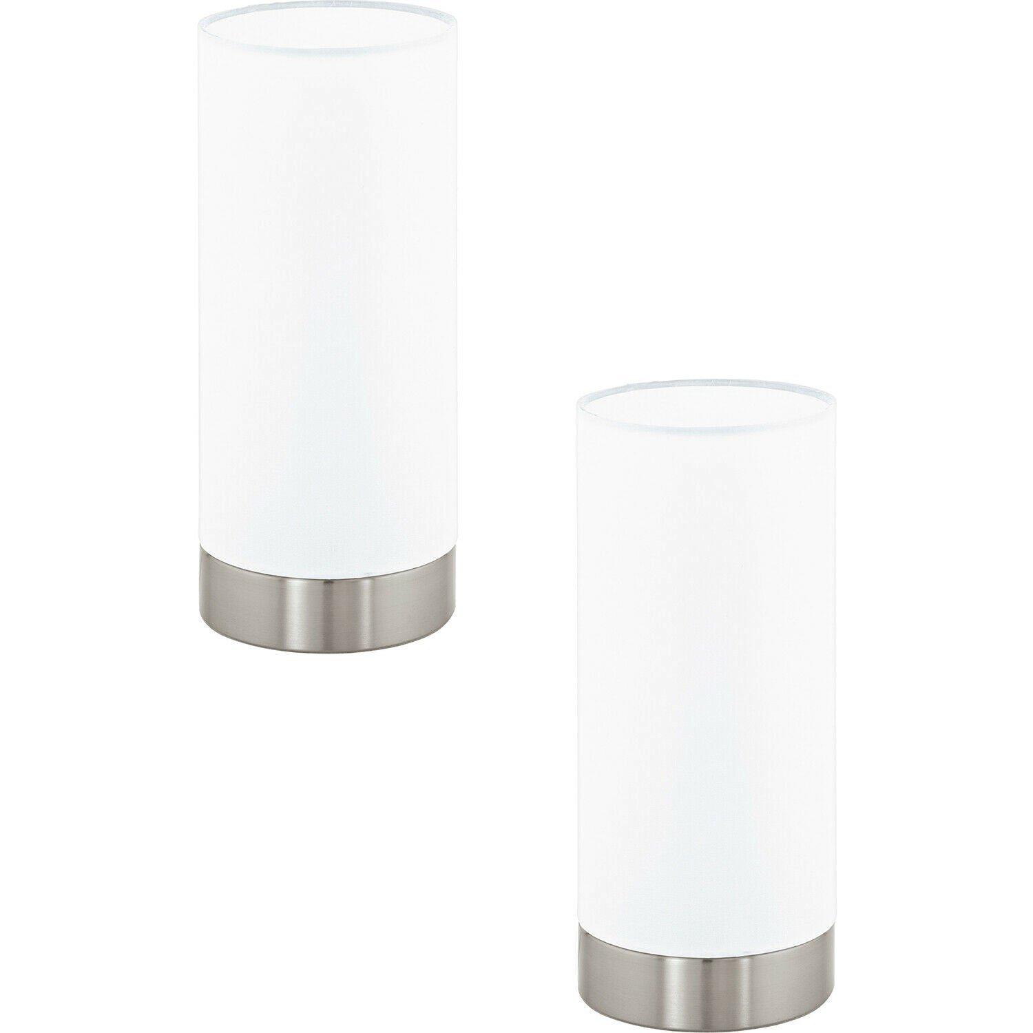 2 PACK Table Lamp Colour Satin Nickel Shade White Fabric Touch On/Off E27 1x40W