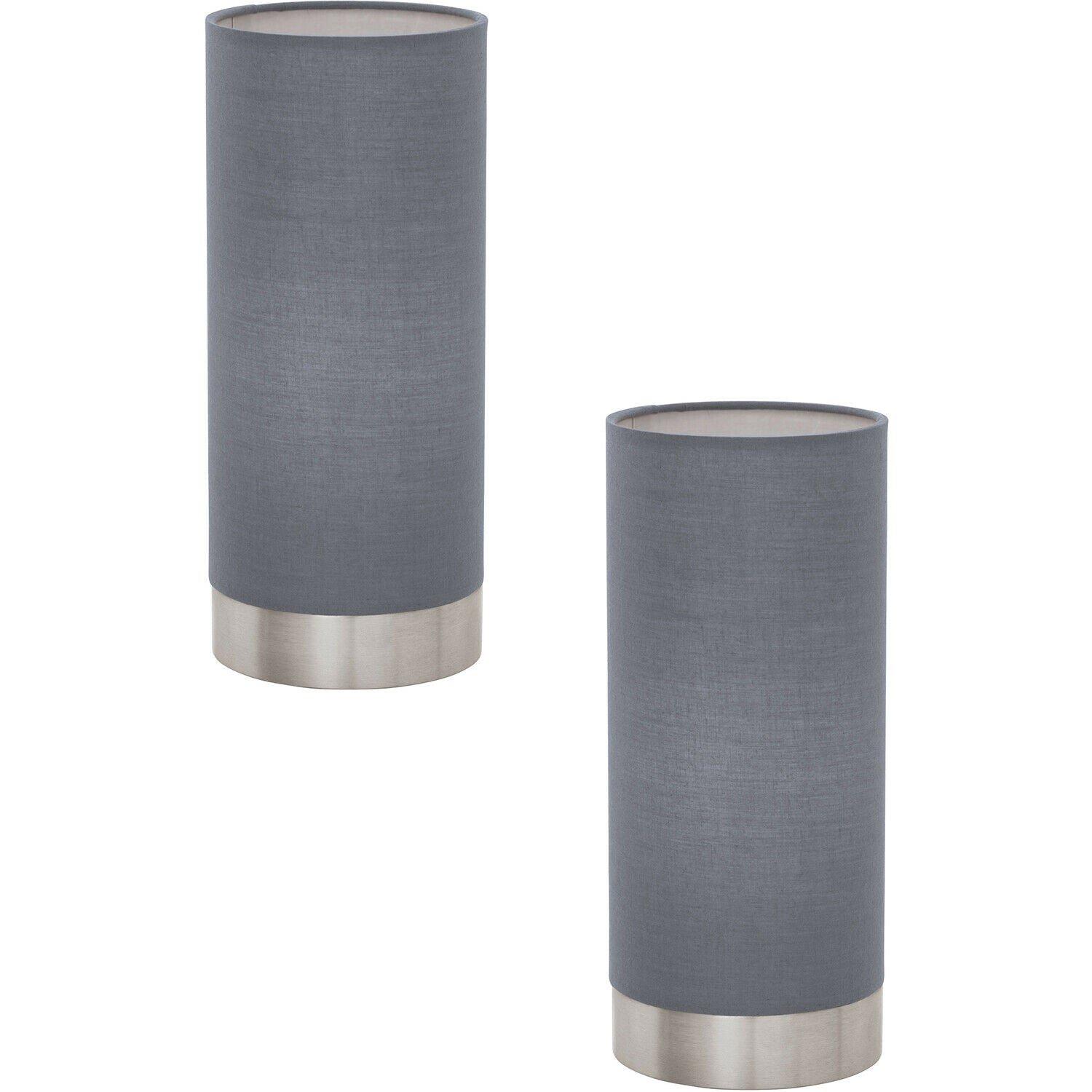 2 PACK Table Lamp Colour Satin Nickel Shade Grey Fabric Touch On/Off E27 1x40W