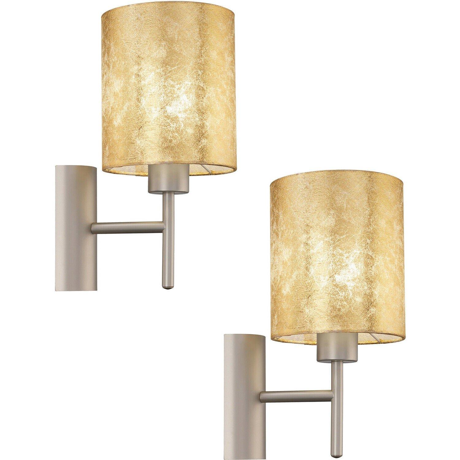 2 PACK Wall Light Colour Champagne Steel Circular Shade Gold Fabric E27 1x60W