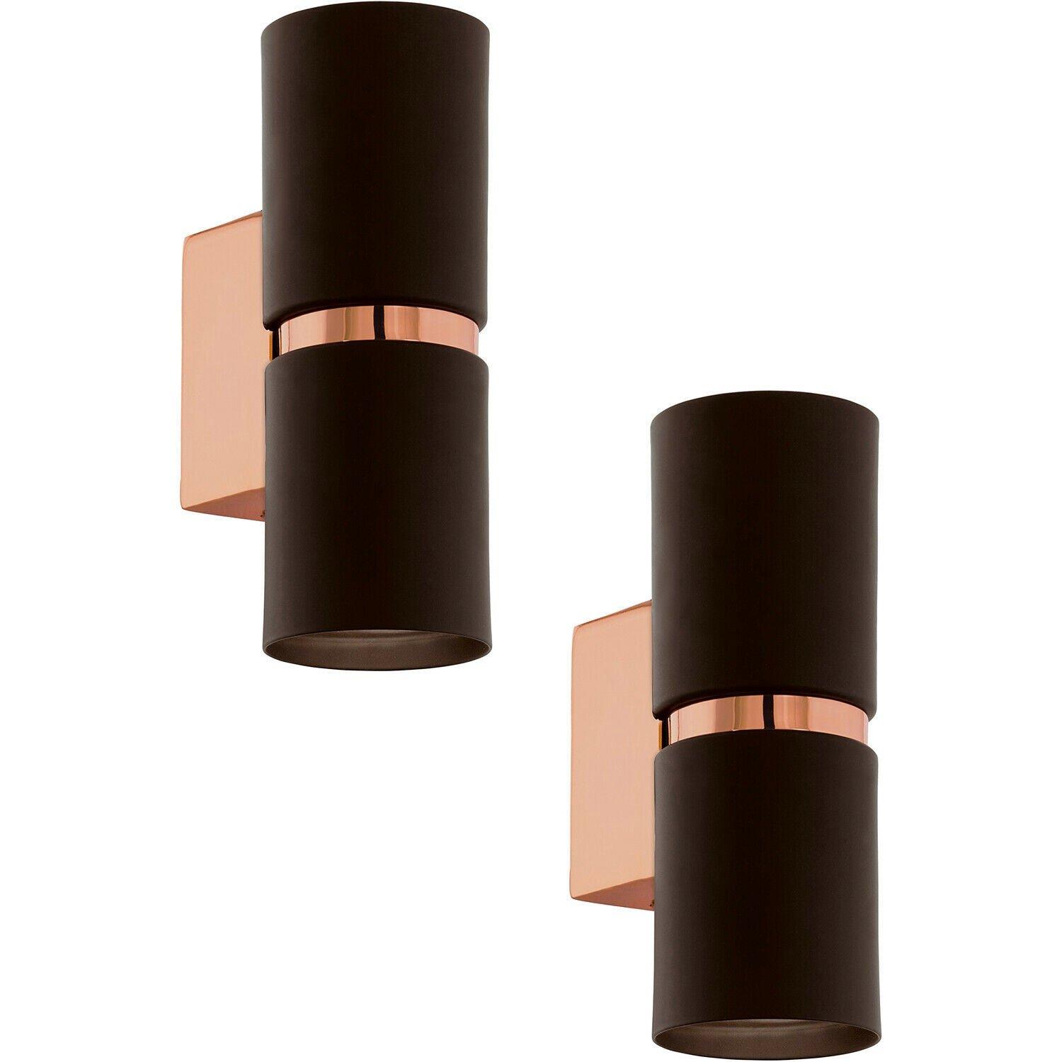 2 PACK Wall Light Colour Copper Coloured Steel Brown Round Shade GU10 2x3.3W