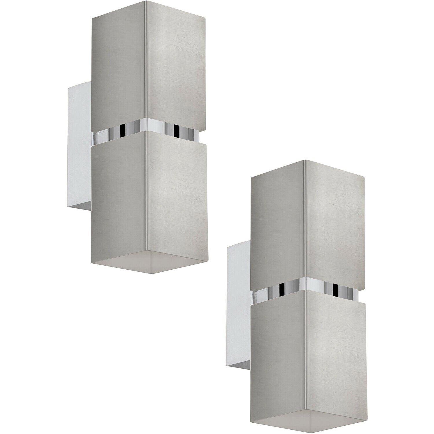 2 PACK Wall Light Colour Satin Nickel Chrome Square Shades GU10 2x3.3W Included