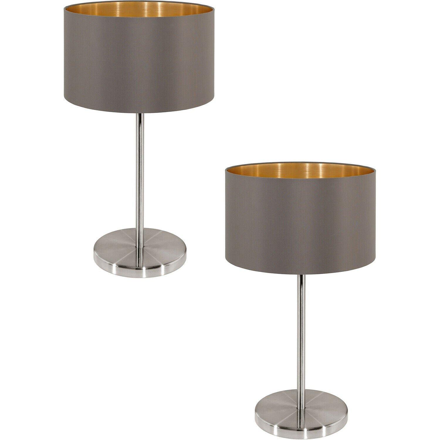 2 PACK Table Lamp Colour Satin Nickel Shade Cappuccino Gold Fabric E27 1x60W