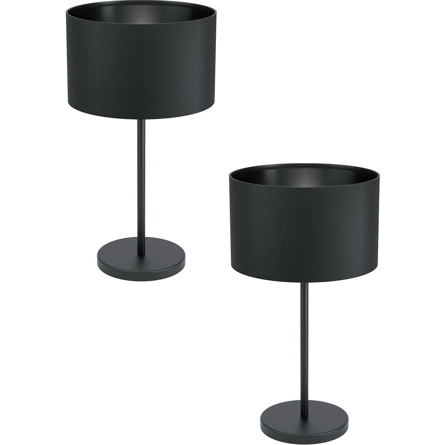 2 PACK Table Desk Lamp Colour Black Shade Round Black Fabric Slim Stem E27 40W