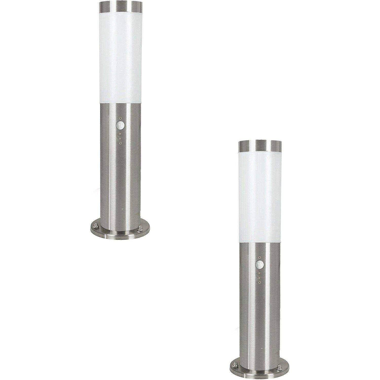 2 PACK IP44 Outdoor Bollard Light & PIR Sensor Stainless Steel 450mm Lamp Post