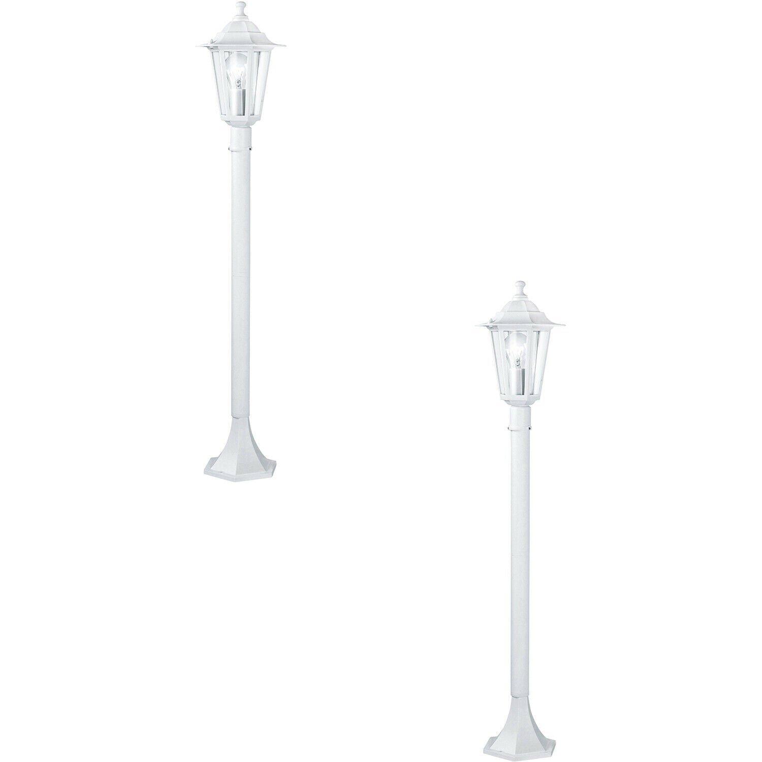 2 PACK IP44 Outdoor Bollard Light White Aluminium Lantern 60W E27 Lamp Post