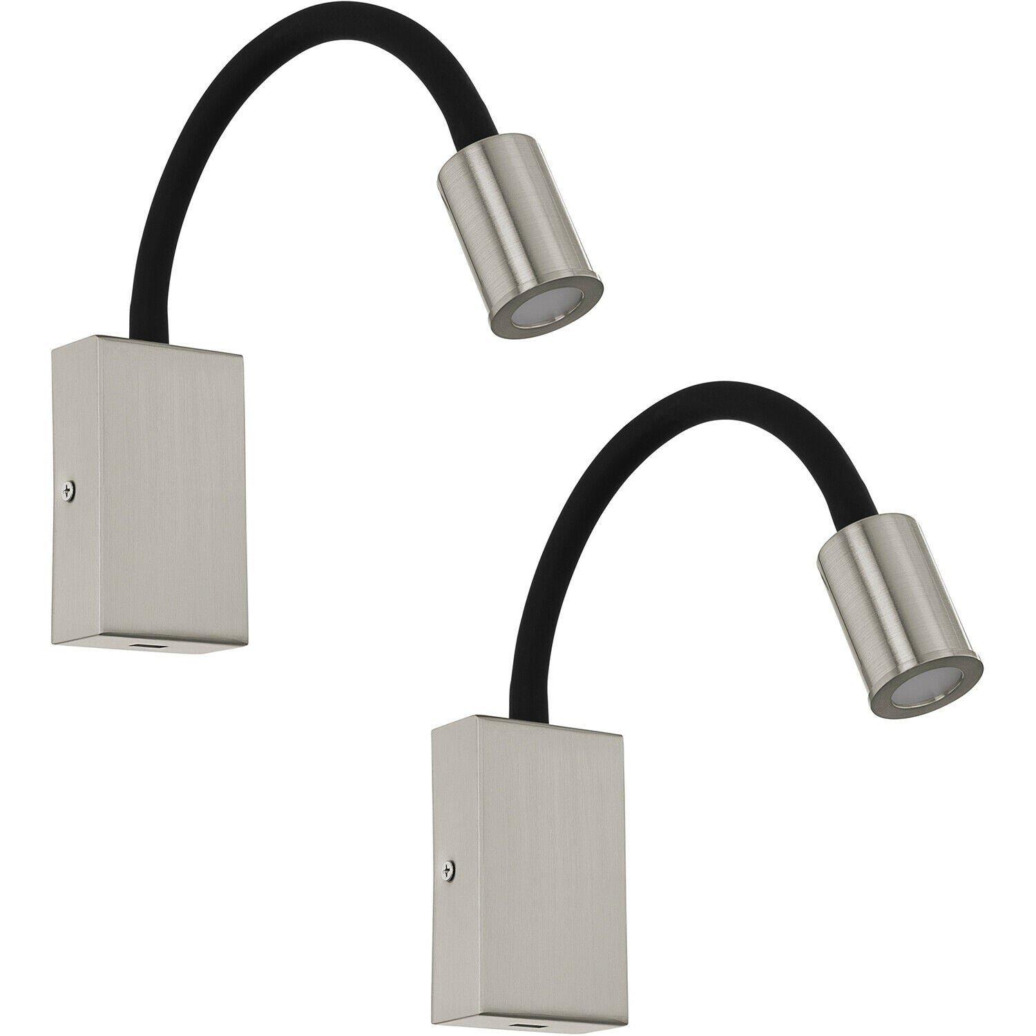 2 PACK Wall Light Colour Satin Nickel Black Steel & Plasic LED 3.5W Included