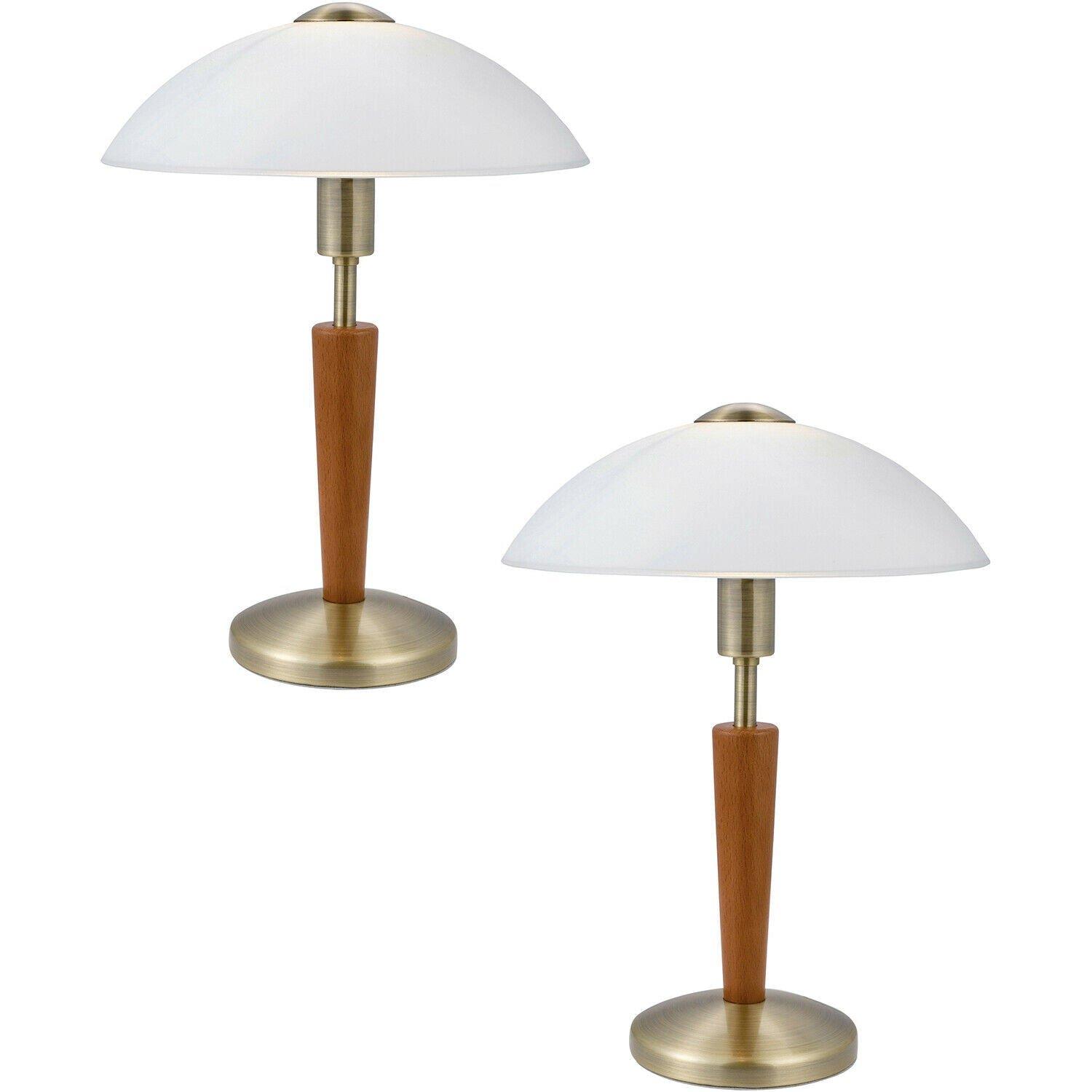 2 PACK Table Lamp Bronzed Nut Touch On & Off Shade White Satin Glass E14 1x60W