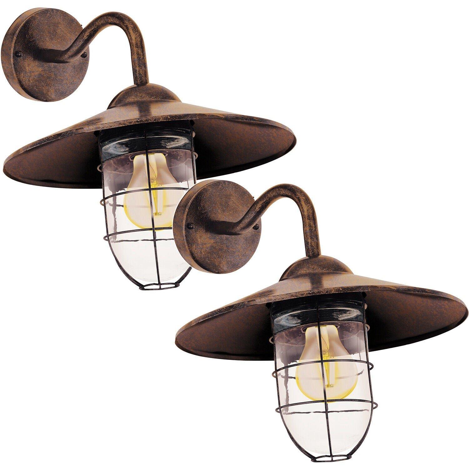 2 PACK IP44 Outdoor Wall Light Antique Copper Shade Fisherman Lamp 60W E27
