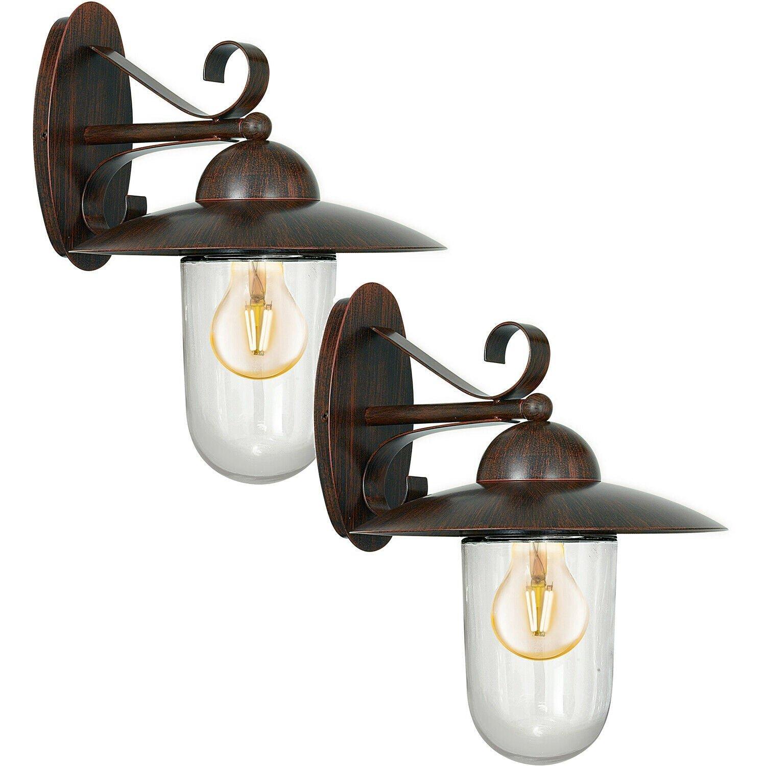 2 PACK IP44 Outdoor Wall Light Antique Brown Steel Fisherman Lamp 1x 60W E27
