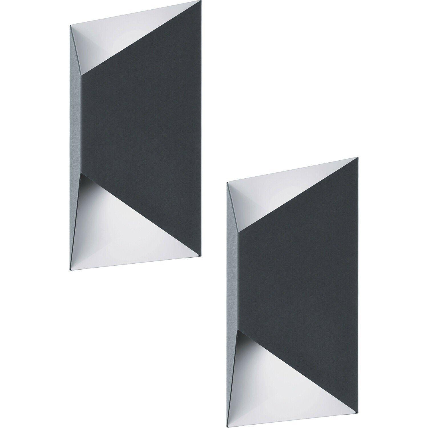2 PACK IP44 Outdoor Wall Light Anthracite & White Trapeze 2.5W Built in LED