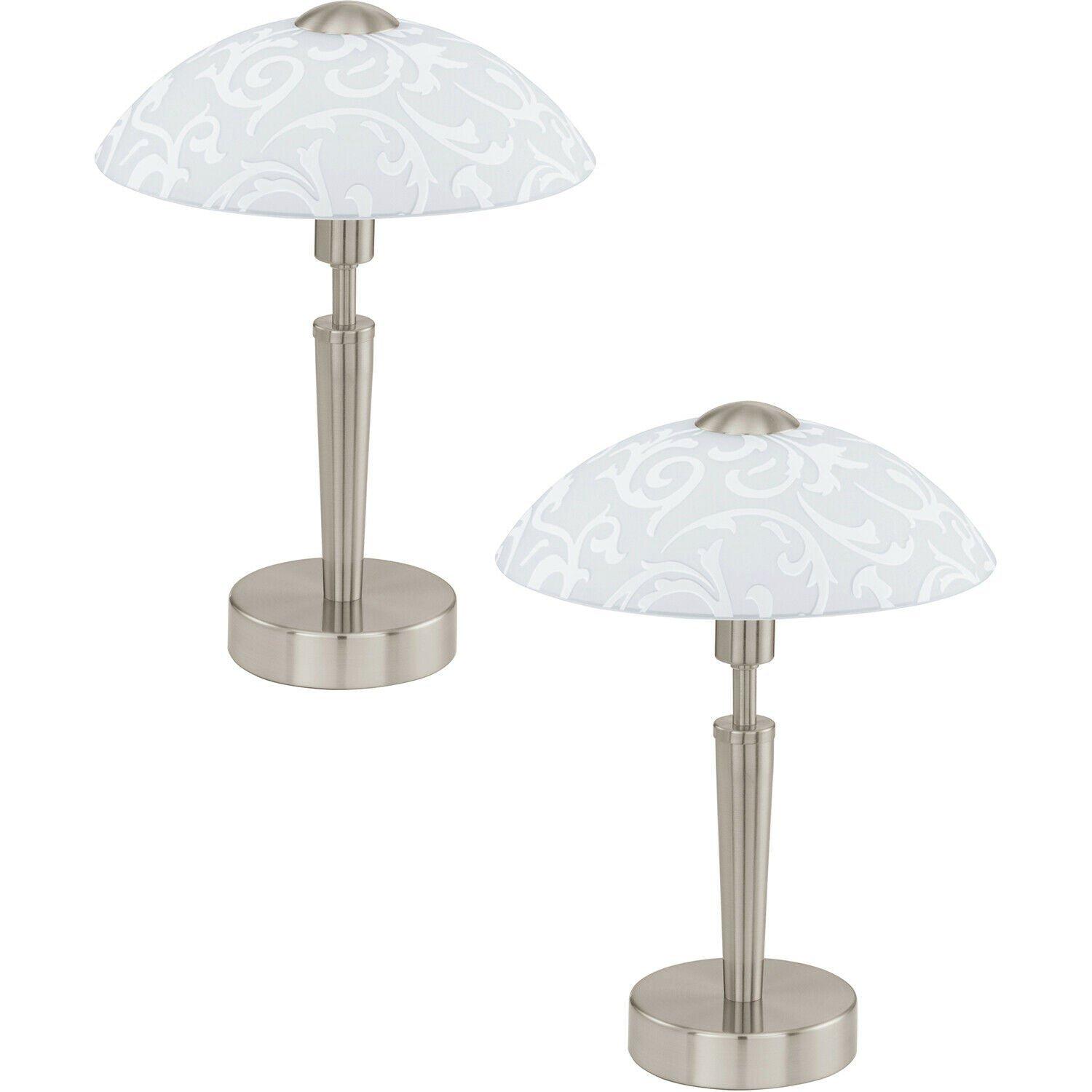 2 PACK Table Lamp Colour Satin Nickel Shade White With Decor Satin Glass E14 60W