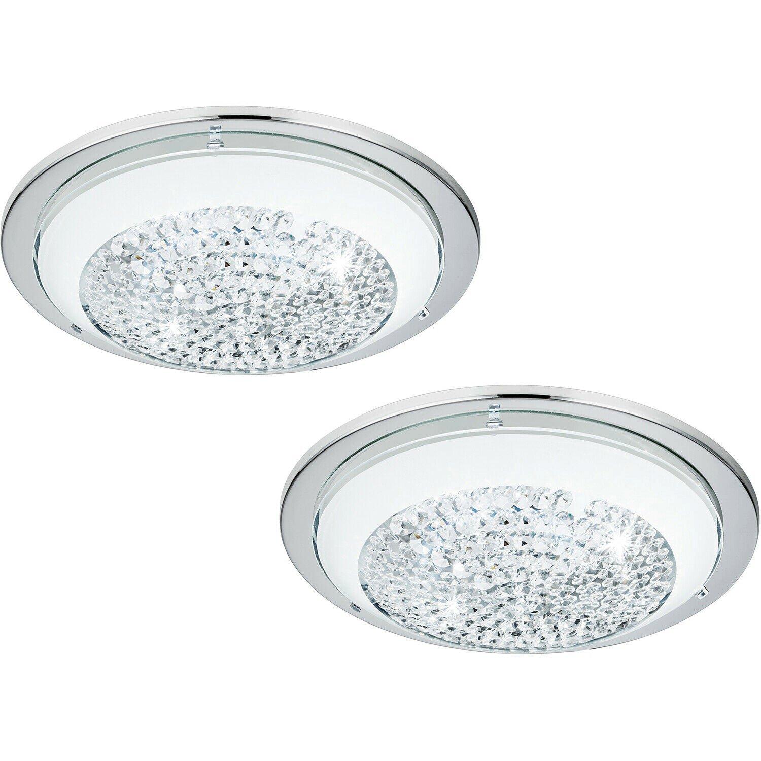 2 PACK Wall Flush Ceiling Light Chrome Shade White Clear Glass Crystals LED 11W
