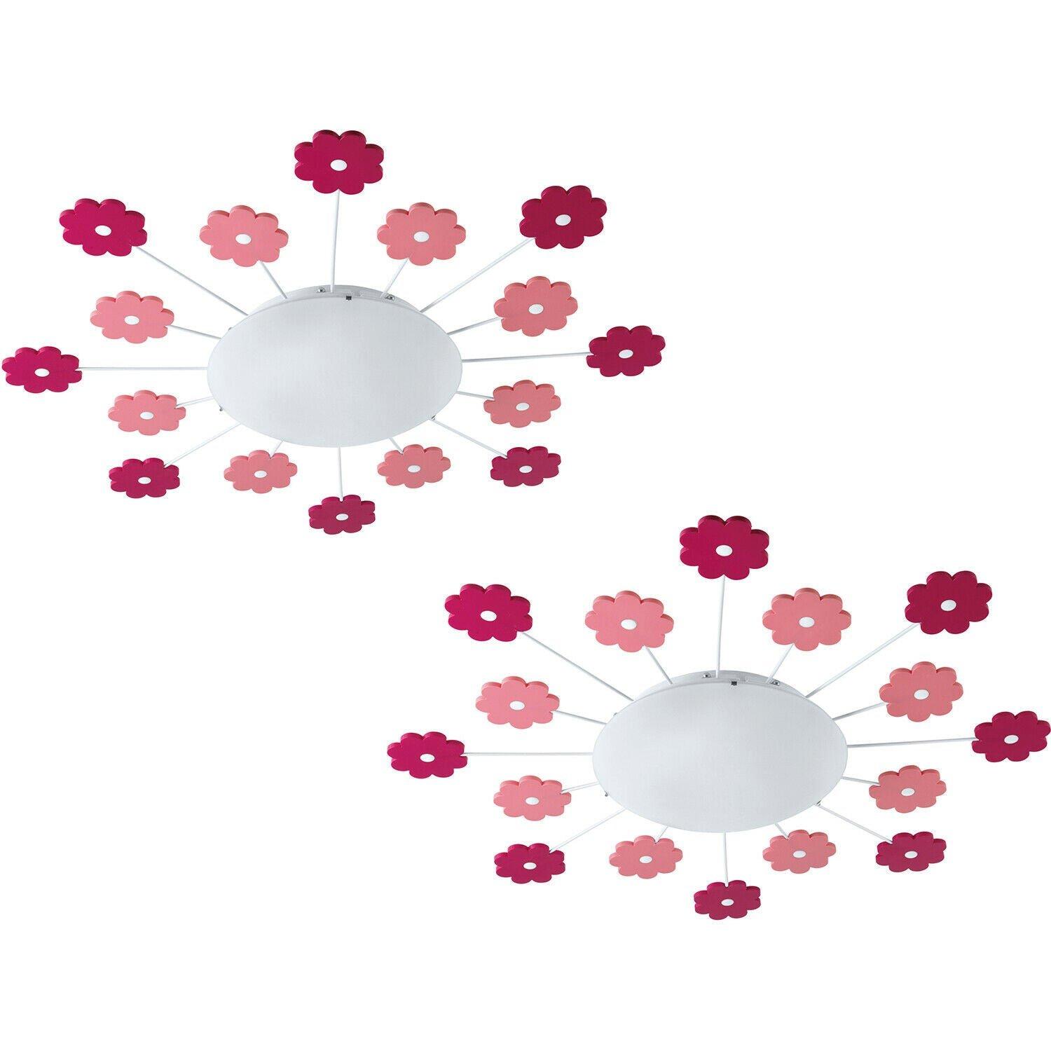 2 PACK Wall Flush Ceiling Light Colour Pink Shade White Satin Glass E27 1x60W
