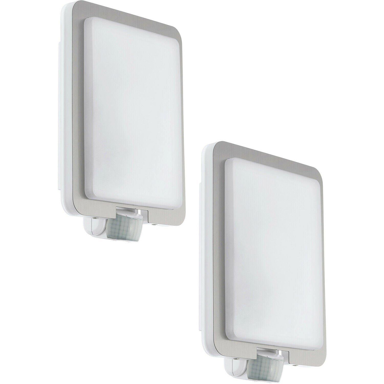2 PACK IP44 Outdoor Wall Light & PIR Sensor Stainless Steel Square 28W E27