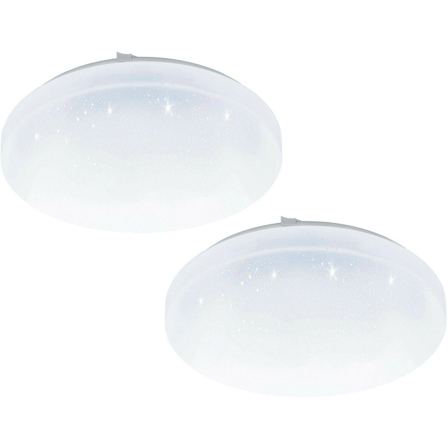2 PACK Flush Ceiling Light White Shade White Plastic With Crystal Effect LED 12W