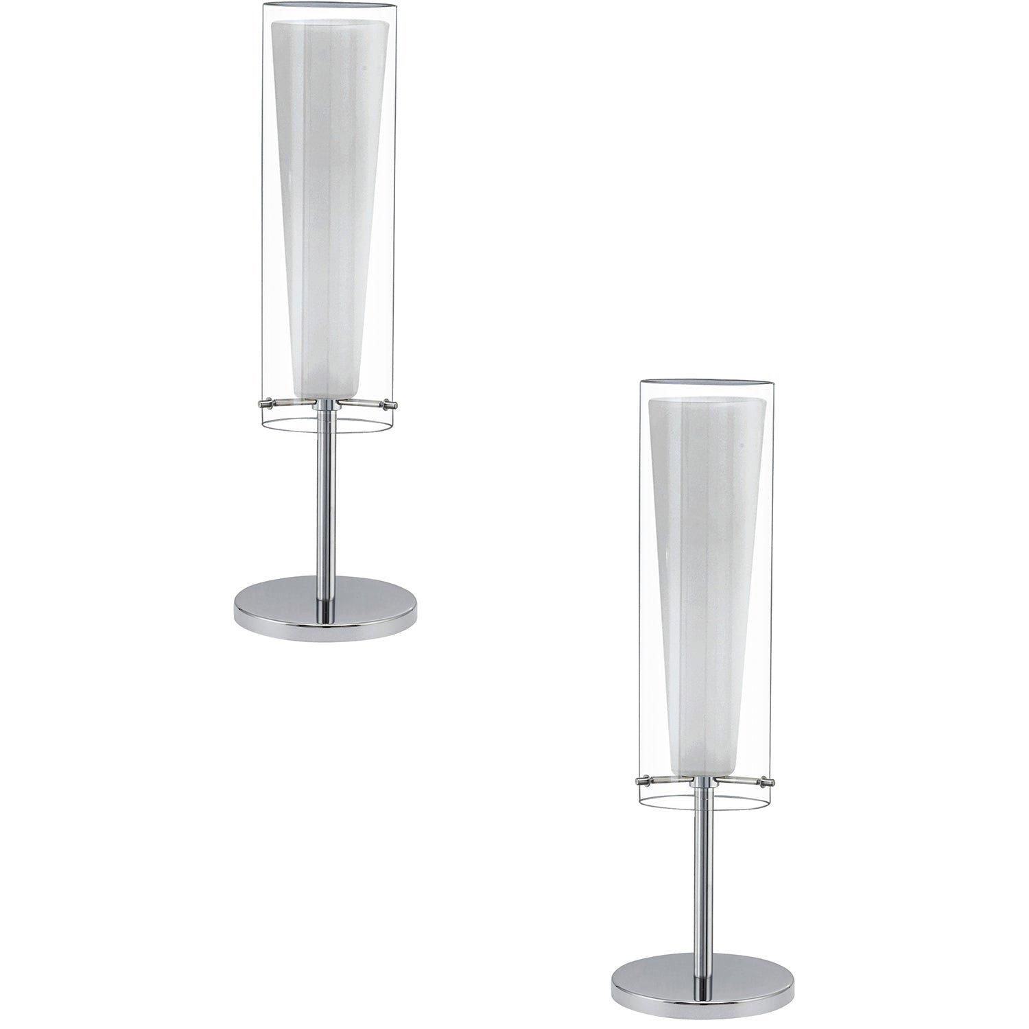 2 PACK Table Lamp Colour Chrome Shade Clear White Glass Glass Opal Matt E27 60W